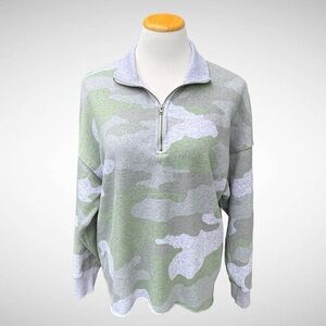 Aerie Sunday Soft Quarter-Zip Camo Sweatshirt Long Sleeves High/Low Bottom